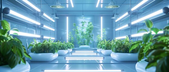Green hydroponic farm showcasing sustainable agriculture technology with vibrant lettuces in a tranquil garden environment ideal for modern eco-friendly farming and nutrition industries