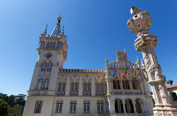 The woderfully extravagant building of the municipal Council of Sintra, Portugal. It was built in...