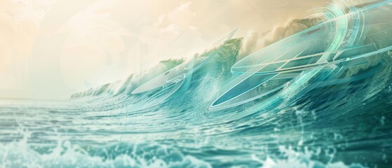 Close up of a clipart showing a watercolor ocean wave