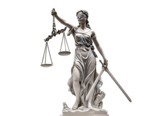  A statue of Lady Justice cut out transparent isolated on white background PNG file artwork graphic design.