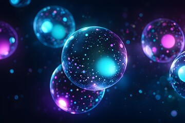 Futuristic data technology background. with neon lights and glowing orbs