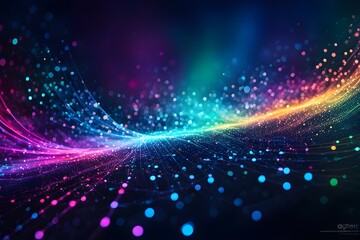 Obraz premium Futuristic data technology background. with neon lights and glowing orbs