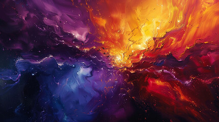 Intense abstract canvas, radiating power and intensity in darkness.