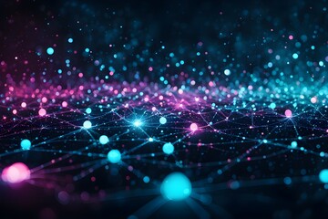 Futuristic data technology background. with neon lights and glowing orbs