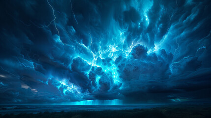 Ominous stormy night with flashes of electric blue.