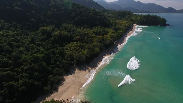 Aerial view of Brava da Almada Beach, Serra do Mar State Park - Ubatuba, S&atilde;o Paulo, Brazil