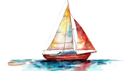 Hand drawn watercolor painted sailboat isolated on white background. Sailing illustration