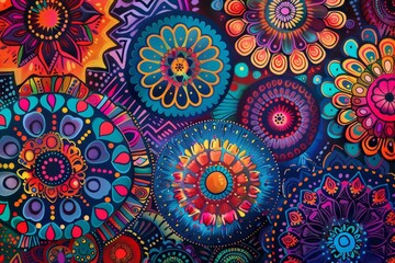 mandala circles geometric patterns vibrant colors intricate detailed digital illustration backgrounds 