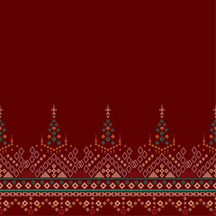 Cross stitch Idian clothes pattern in colorful geometric traditional ethnic textiles seamless Pixel art patterns folk traditional black background.