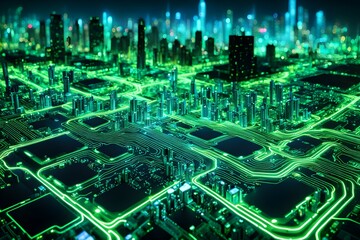 Fototapeta premium Futuristic data technology background. with neon lights and glowing orbs