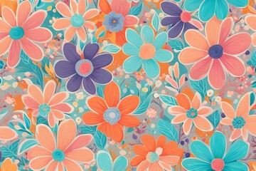 Colorful floral pattern in cartoon style. flowers and leaves with playful features seamless pattern background