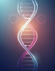 dna strand in the background, DNA double helix with colors pink and blue dark background