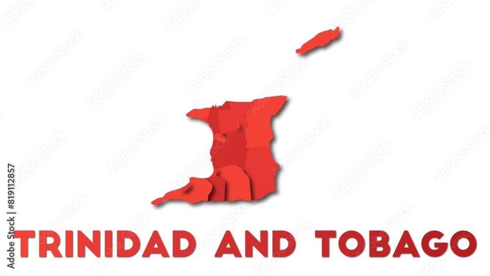 Poster trinidad and tobago map showing regions. animated country map with title. 4k resolution animation.