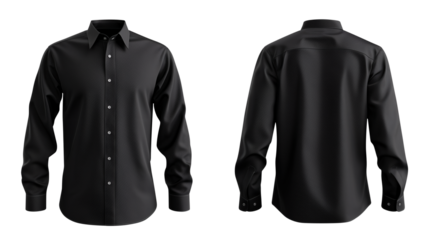 Black blank long sleeve shirt template from two sides isolated on transparent white background, clipping path 