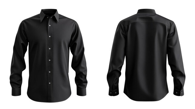 Black blank long sleeve shirt template from two sides isolated on transparent white background, clipping path 