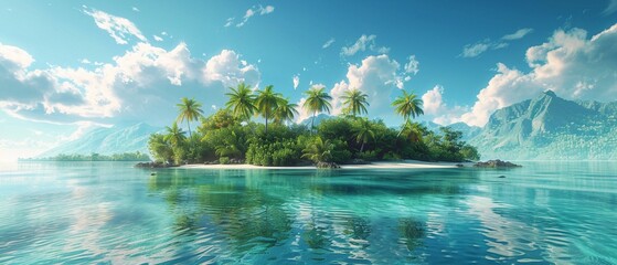 Dreamy tropical island, panoramic vista, radiant colors, ample copy space, peaceful paradise for relaxation 8K , high-resolution, ultra HD,up32K HD