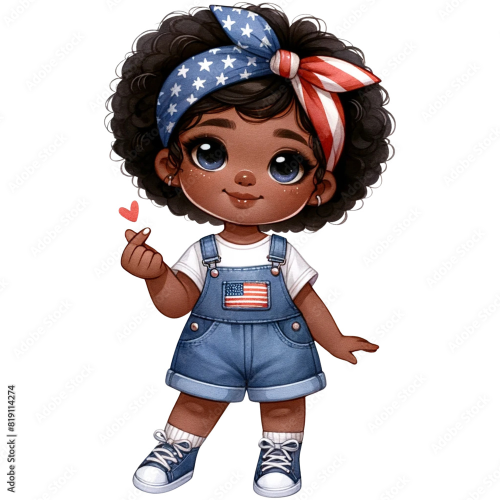 Wall mural Patriotic Girl Clipart,American Pride,4th of July PNG ,Veteran Day,Memorial Day PNG,Cute Black Girl,Afro Girl