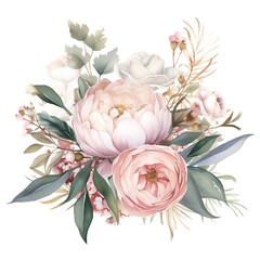 An elegant and detailed watercolor painting of a bouquet of flowers