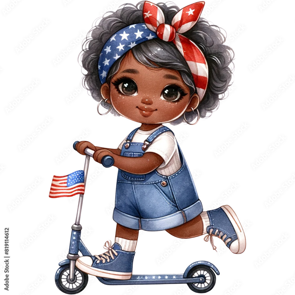 Wall mural Patriotic Girl Clipart,American Pride,4th of July PNG ,Veteran Day,Memorial Day PNG,Cute Black Girl,Afro Girl