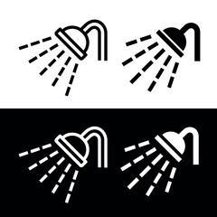 Shower icon. Designation of a shower stall on the beach. Shower head pictogram. Symbol of bathroom, watering or cleanliness. Hygiene or bathing. © Checha
