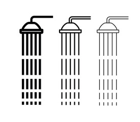 Shower icon. Designation of a shower stall on the beach. Shower head pictogram. Symbol of bathroom, watering or cleanliness. Hygiene or bathing.