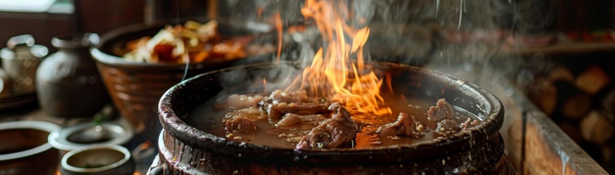 Dog meat soup, controversial dish served in parts of Korea, local village setting