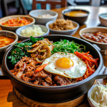 Traditional korean pipimbap with side dishes, panchanes