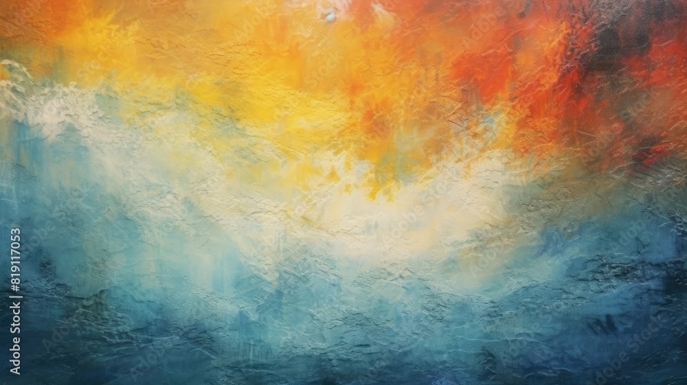 Wall mural abstract textured painting with a blend of cold and warm hues suggesting a chaotic fusion. the paint