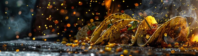 Huitlacoche, corn fungus tacos, Mexican delicacy, vibrant street food festival in Mexico City