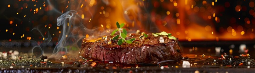 Kangaroo steak, grilled, served with native bush spices, modern Australian restaurant
