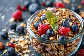 Homemade granola mixture of nuts berries and fruit breakfast healthy food diet
