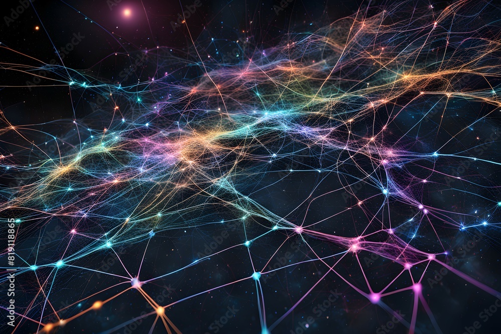 Poster global network connectivity depicted as a stylized data map. technology data background