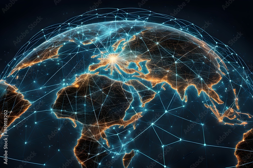 Poster a globe with a network of lines connecting it