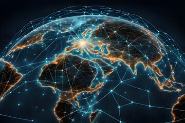 A globe with a network of lines connecting it