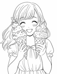 Ice cream coloring page for kids or adults who want to relax, Cute dessert sweets food