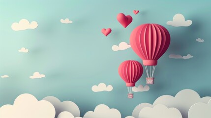 Obraz premium Hot air balloons in the sky. Valentine's day concept