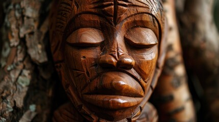 Human mask carved on wood