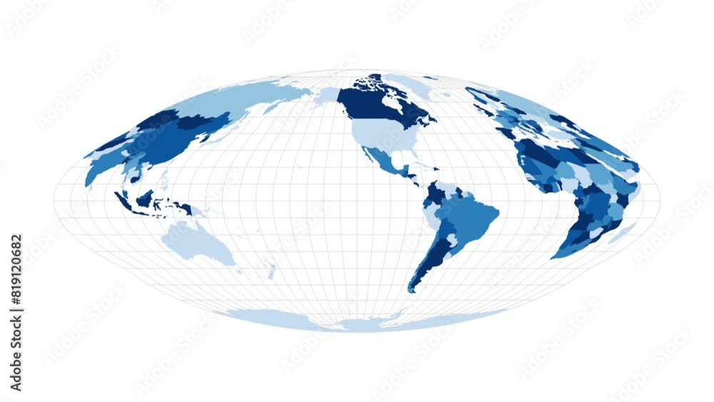 Aufkleber world map. pseudocylindrical equal-area goode homolosine projection. loopable rotating map of the wo