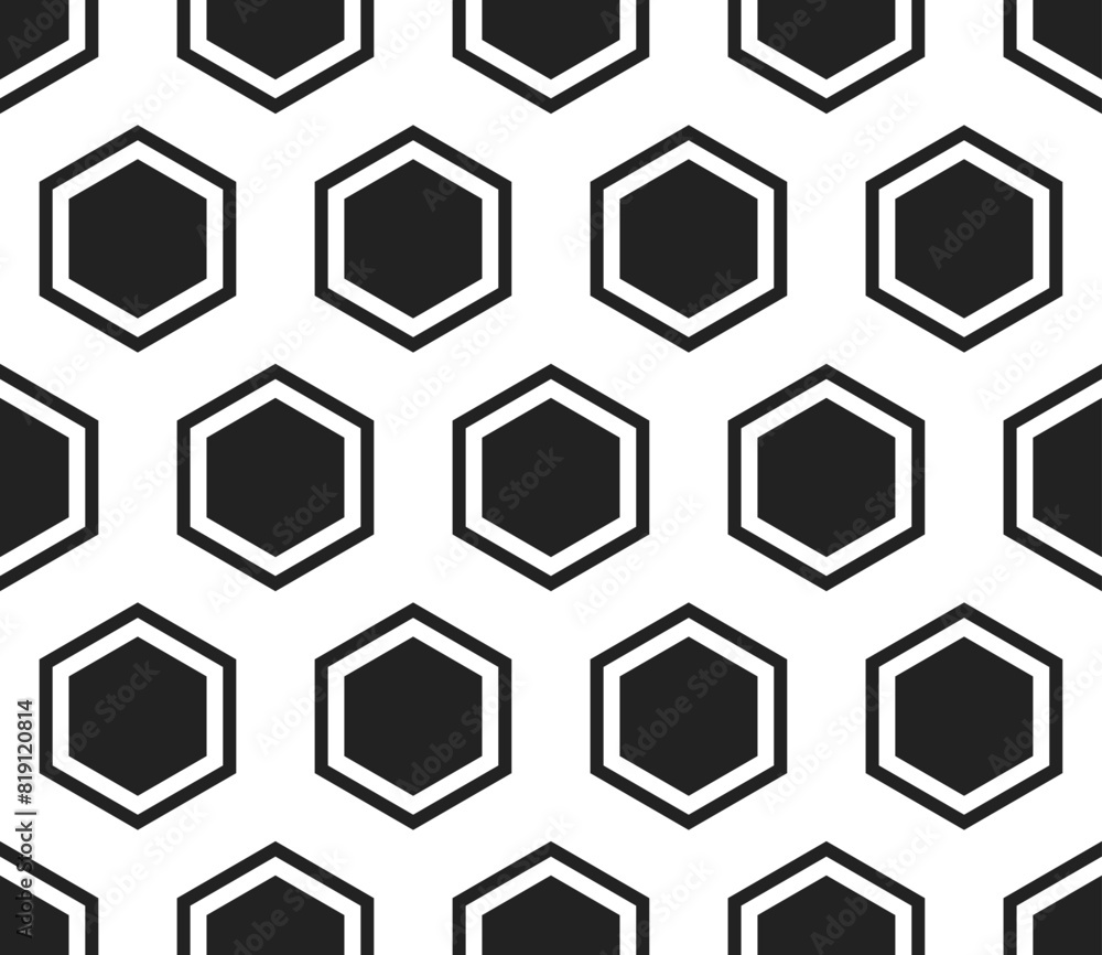 Poster geometric pattern. hexagon bold mosaic cell with padding and inner solid cells. large hexagons. seam