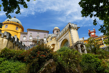 colorful Pena Palace, famous palace and one of the seven wonders in Portugal
