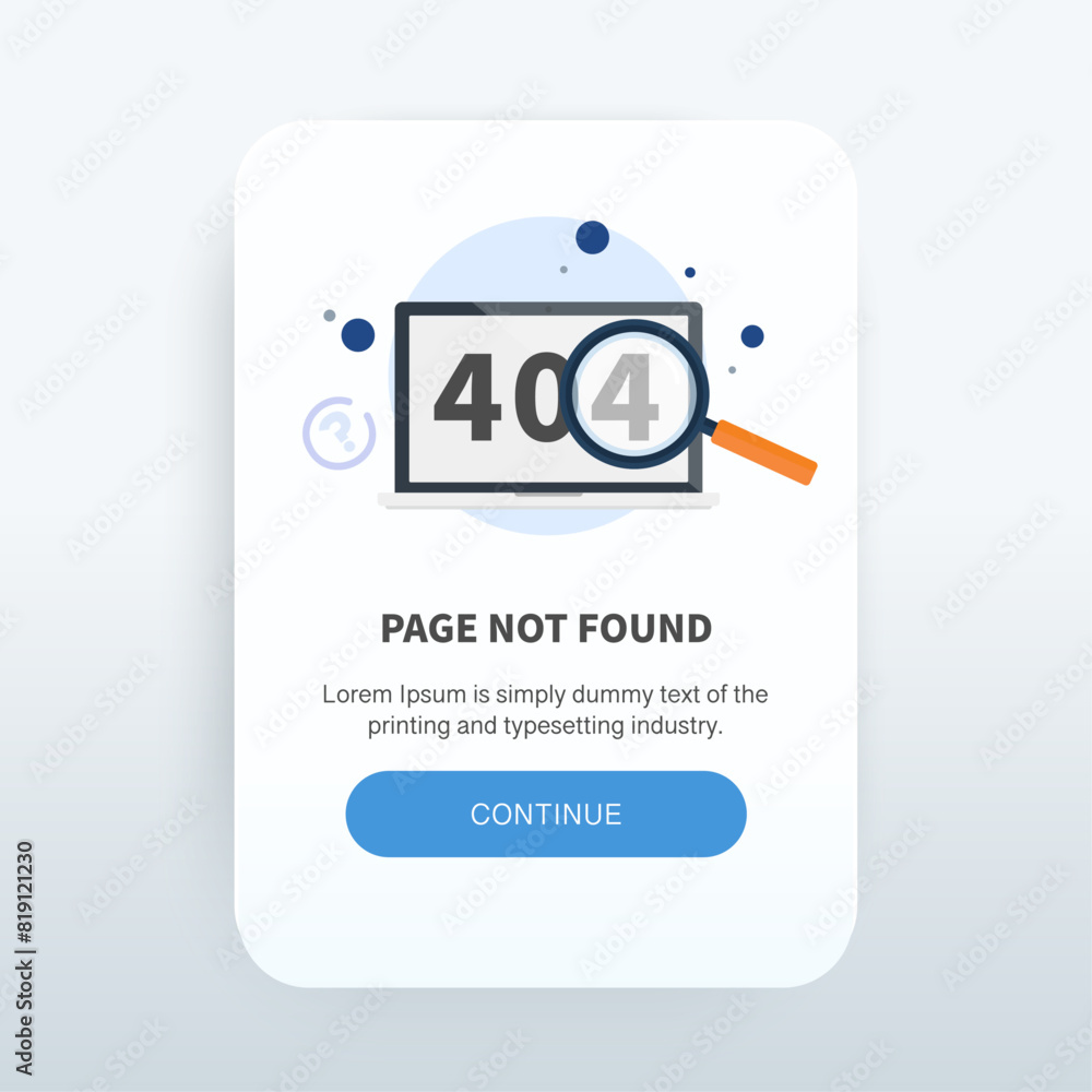 Poster 404 error page not found .business concept app screen. modern screen template mobile app.