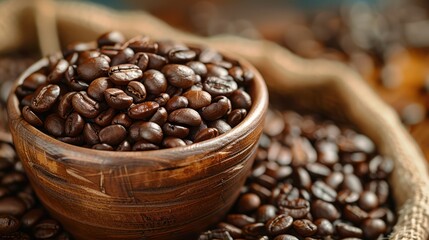 Fototapeta premium coffee beans on coffee cup