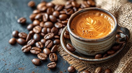 coffee beans on coffee cup
