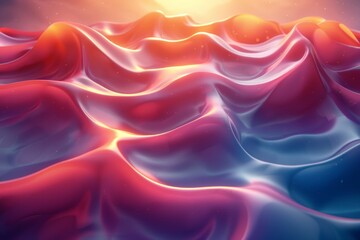 Fototapeta premium A surreal landscape of undulating, shiny waves with a sunset glow.