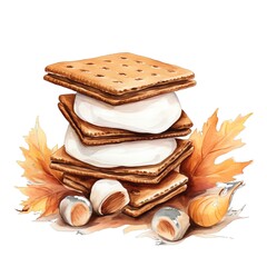 Cute watercolor smores in fall time, illustration