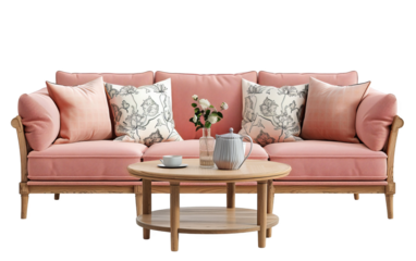 Accent Living room table set home interior design cut out transparent isolated on white background PNG file artwork graphic design.