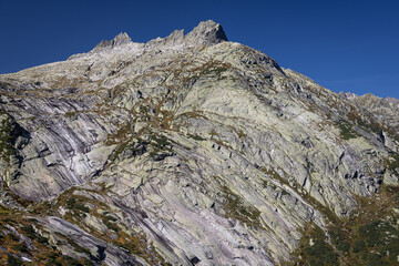 View of Swiss Alps on the Grimsel mountain pass, by Räterichsbodensee (Räterichsboden Lake), Switzerland