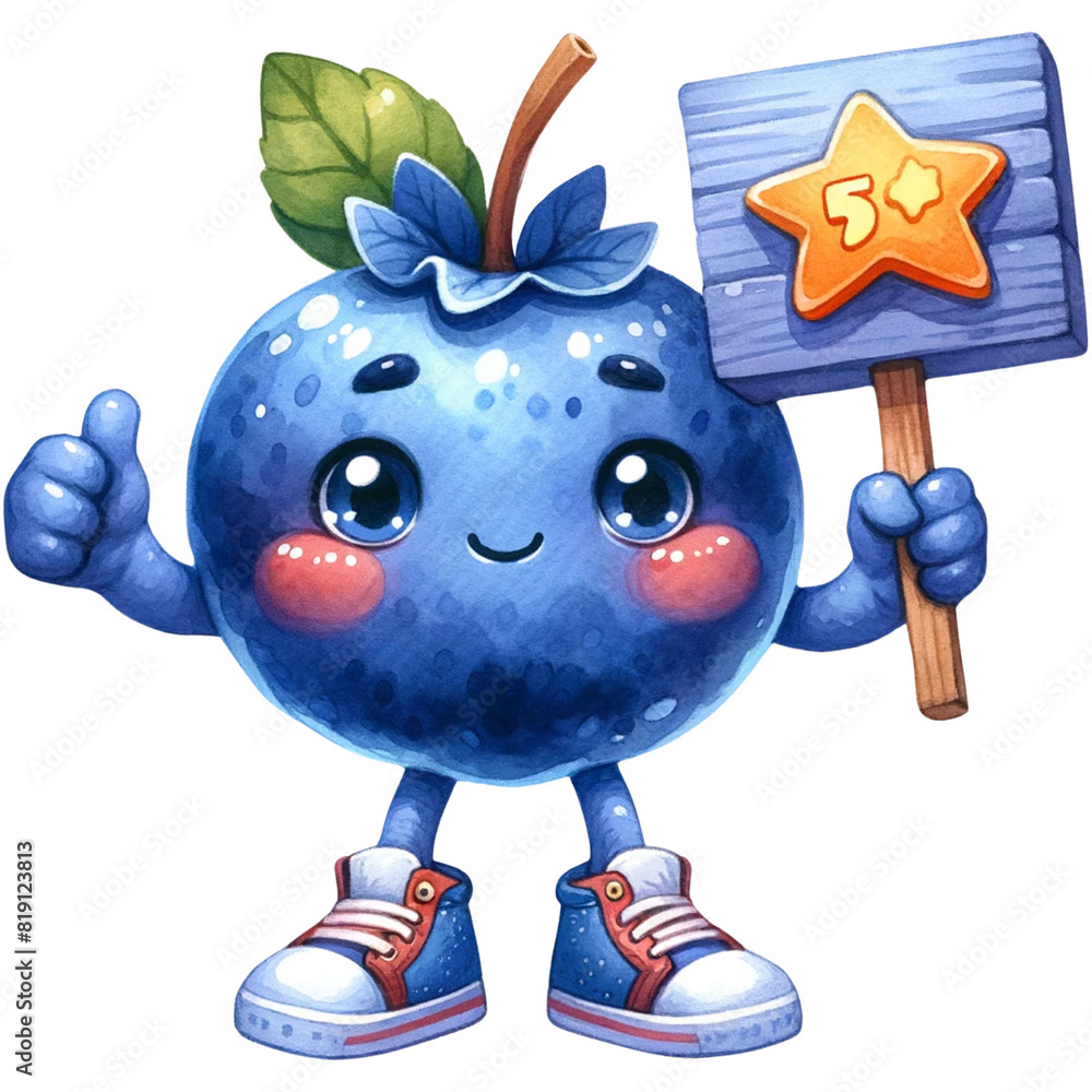 Wall mural Cute Blueberry Clipart,Blueberry Character PNG,Blueberry Cafe Clipart,Cute Fruit Clipart,Retro Blueberry PNG