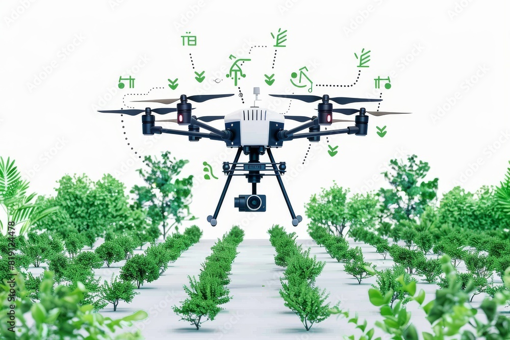 Aufkleber agriculture fields with vector illustrations and drones for smart farming use isometric technology i
