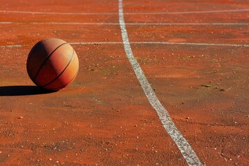 a basketball ball lies on the court ::1 background, with space for text ::1